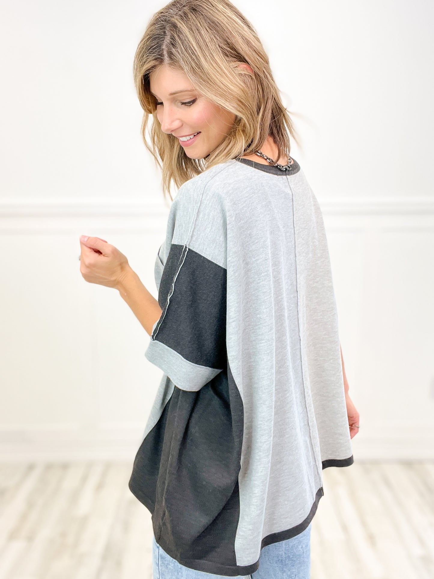 Dead Ringer Colorblock V-Neck Poncho Sweater Top