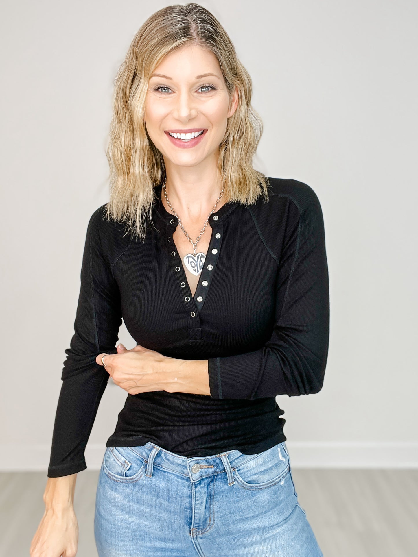 Essential Long Sleeve Micro-Ribbed Henley Top