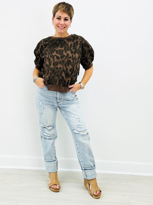 Judy Blue DRIFTER Mid-Rise Stitch Detail Single Cuff Boyfriend Jeans