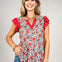 Floral Print Ruffled Sleeveless V-Neck Top