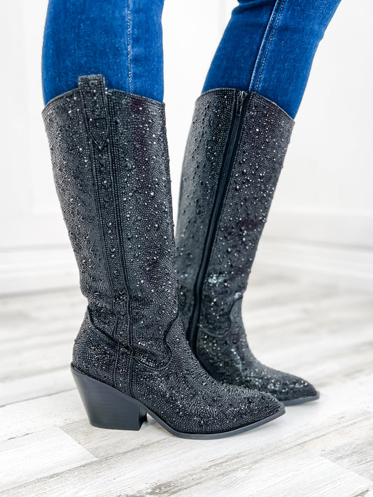 Corkys Glitzy Rhinestone Boots in Black - Available in Wide or Regular Calf