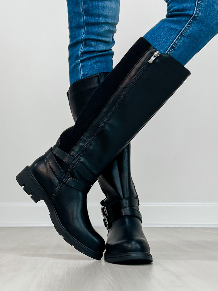Corkys Talk Is Cheap Western Boots in Washed Dark Blue Denim
