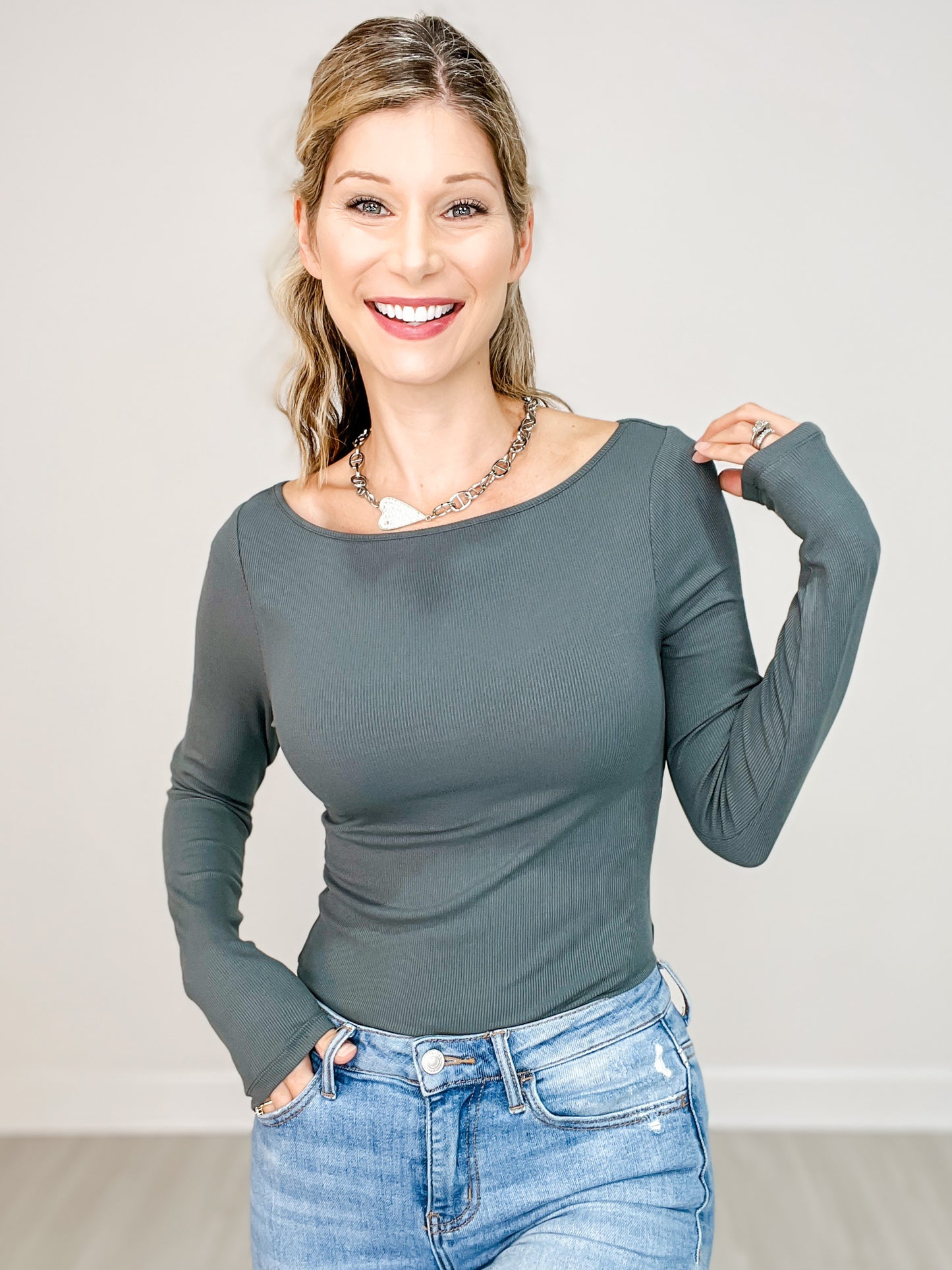 Barely There Boat Neck Micro-Ribbed Top