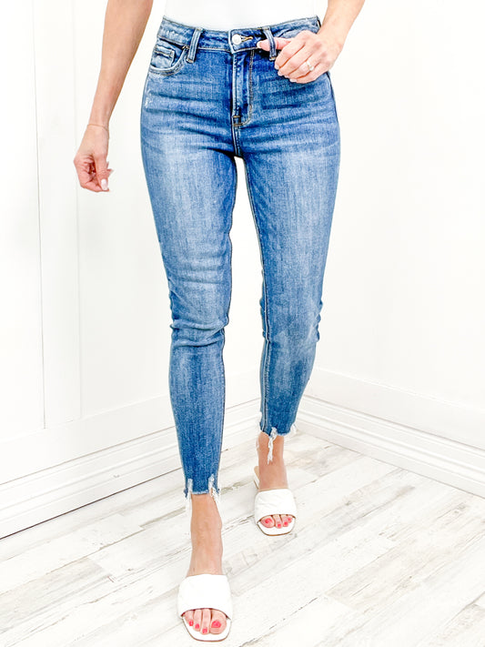 Vervet "Janet" Hi-Rise Distressed Hem Ankle Skinny Jeans