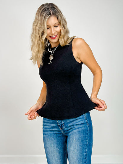 Sleeveless Round Neck Peplum Cloudy Knit Top