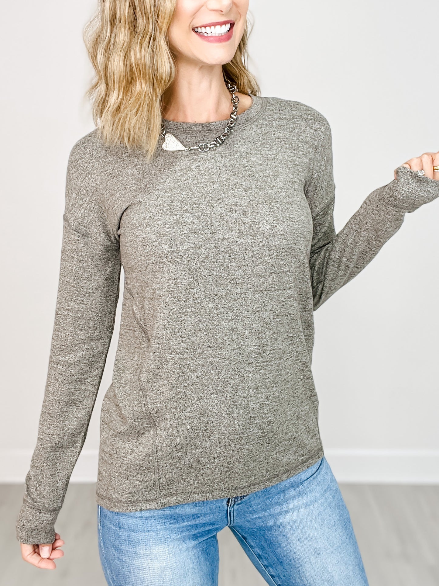 Brushed Hacci Crew Neck Long Sleeve Top