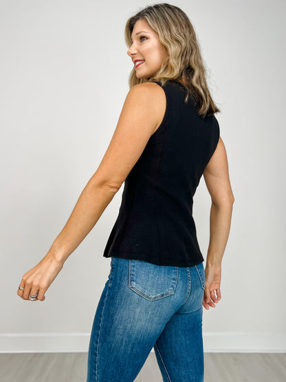 Sleeveless Round Neck Peplum Cloudy Knit Top