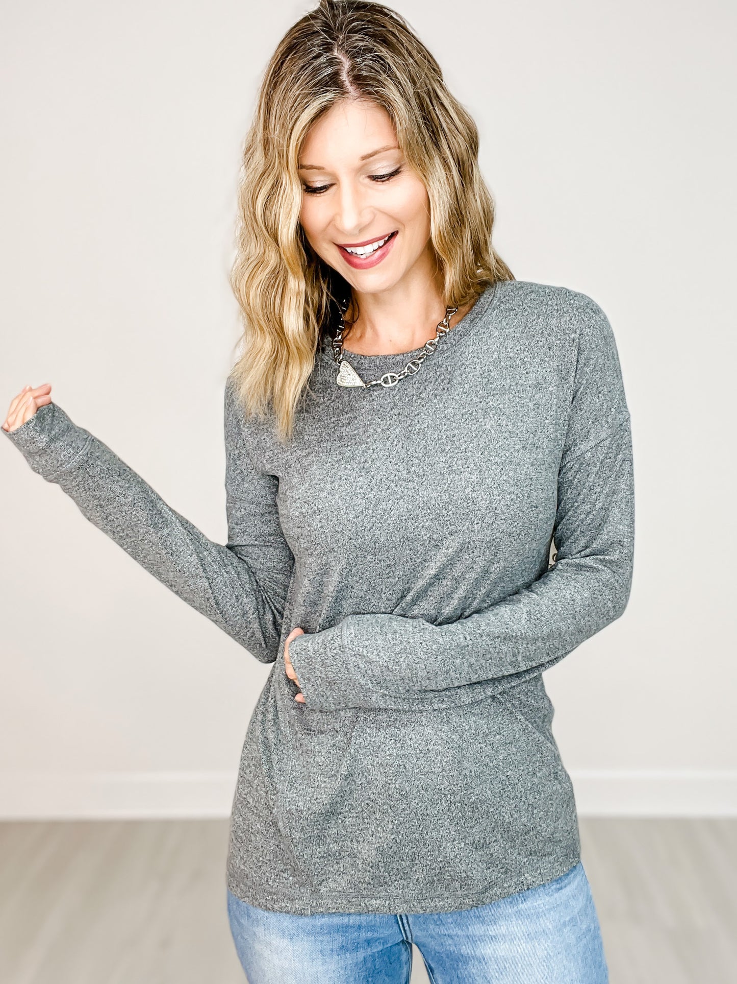 Brushed Hacci Crew Neck Long Sleeve Top