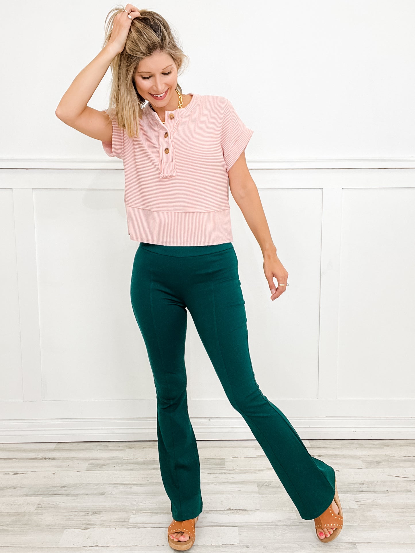 Magic High Waisted Double Knit Pants in HUNTER GREEN- Skinny or Kick Flare