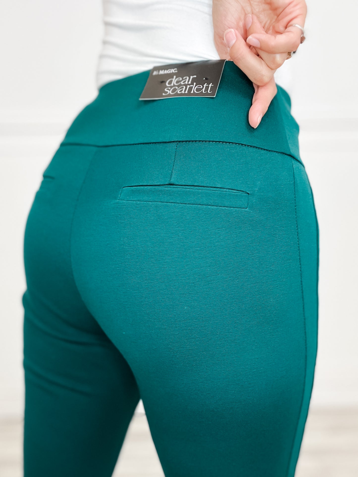 Magic High Waisted Double Knit Pants in HUNTER GREEN- Skinny or Kick Flare