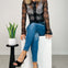 Mesh Lace Long Sleeve Button Down Top