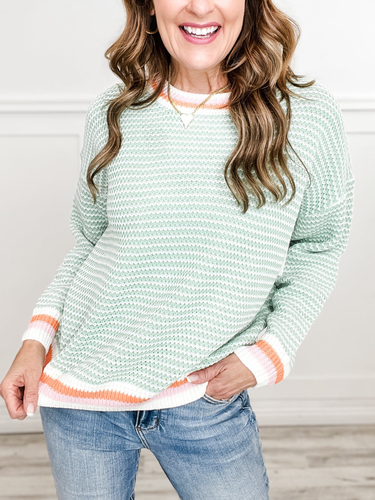 Long Sleeve Striped Band Detail Sweater