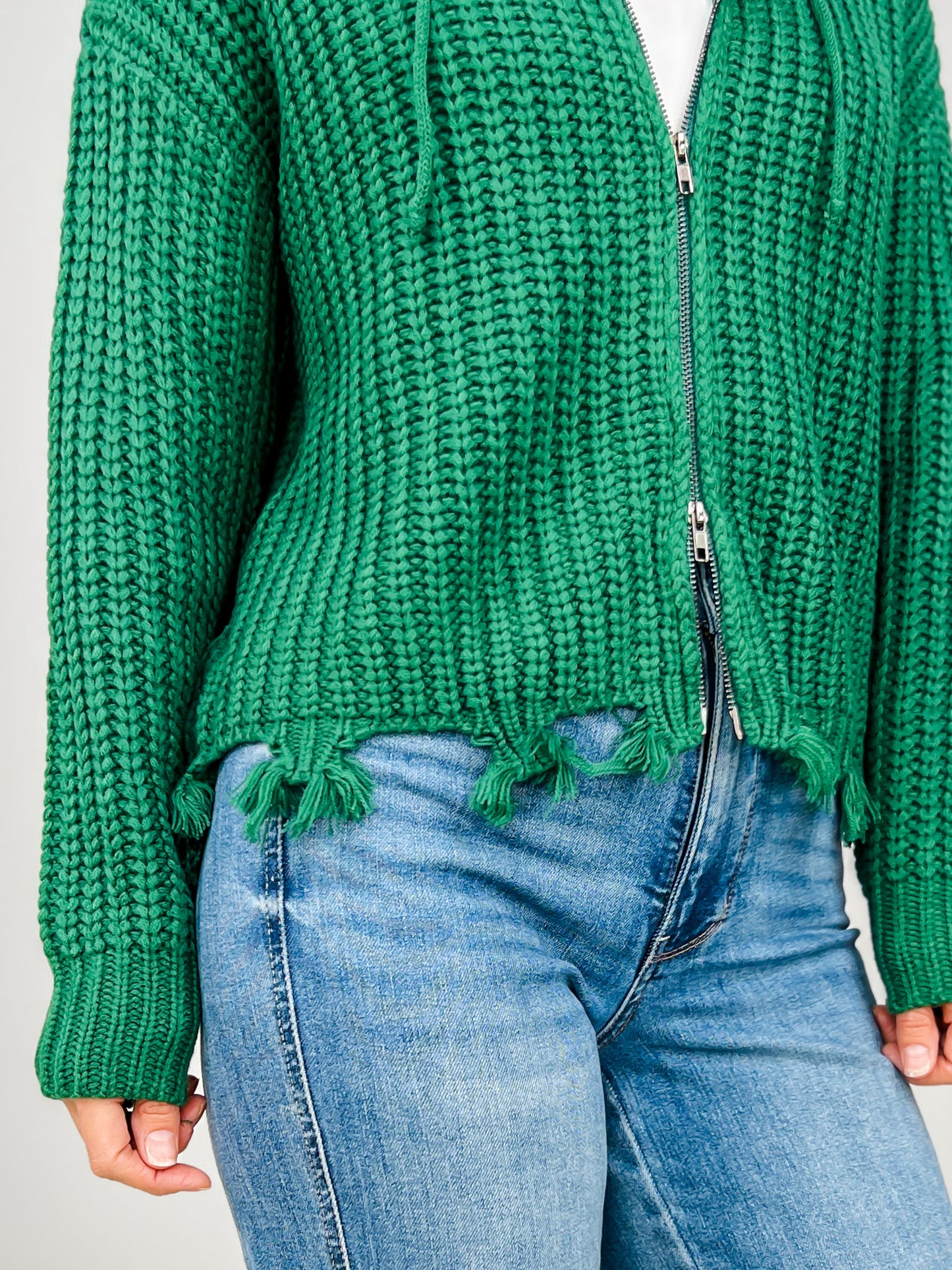 Zipper Front Hooded Knit Sweater Top