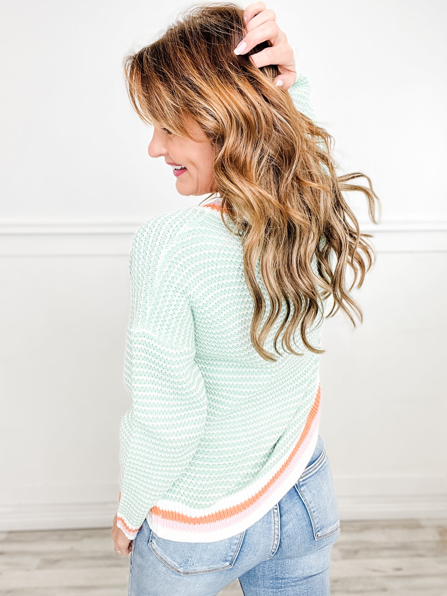 Long Sleeve Striped Band Detail Sweater