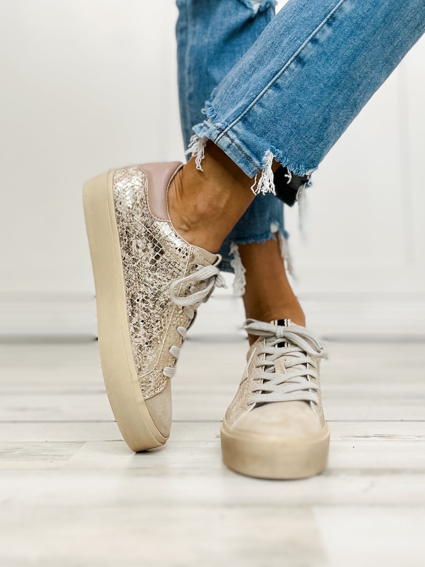 Shu Shop Reba Sneaker in Gold Snake