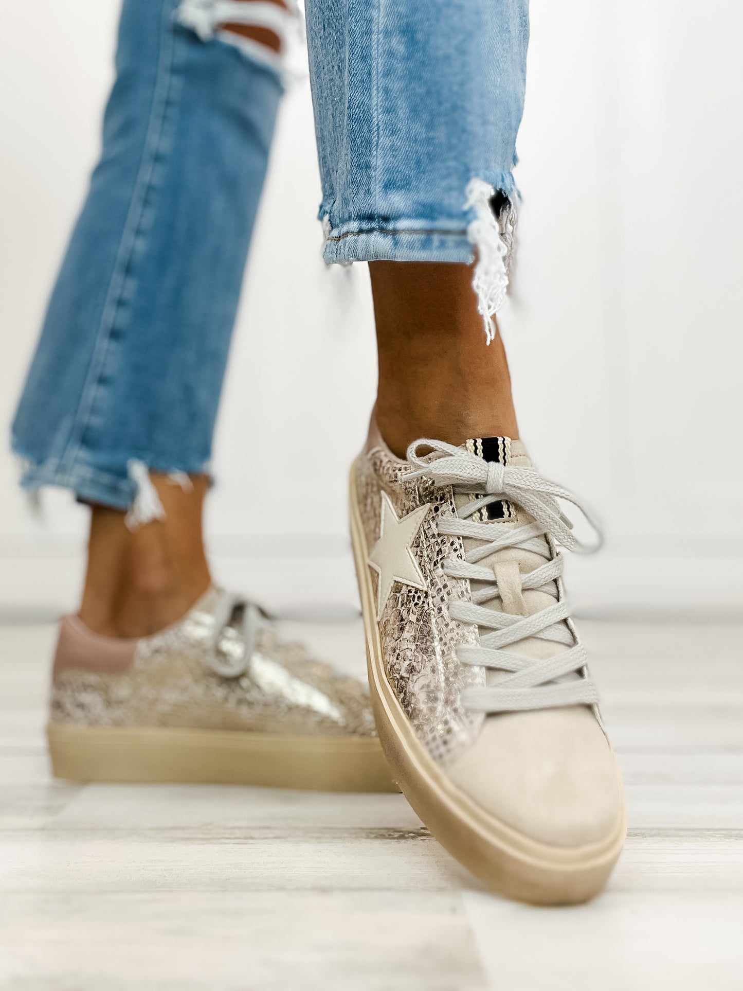 Shu Shop Reba Sneaker in Gold Snake