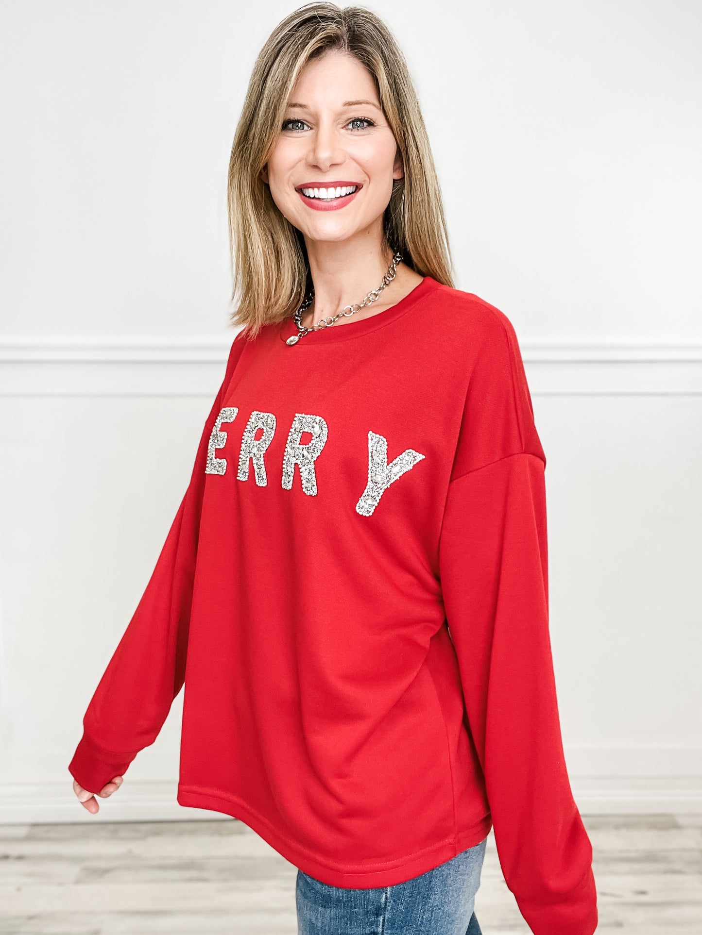 Long Sleeve Merry Glitter Christmas Sweater