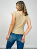 short sleeve cowl neck top with side rouching