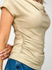 short sleeve cowl neck top with side rouching