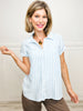 Short Sleeve Button Down with Collar Chambray Striped Top