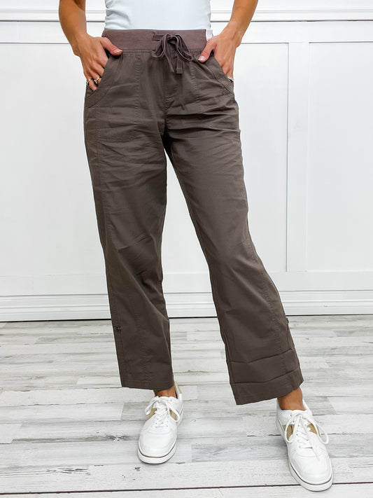 Comfort Waist Pants with Utility Pockets in Taupe