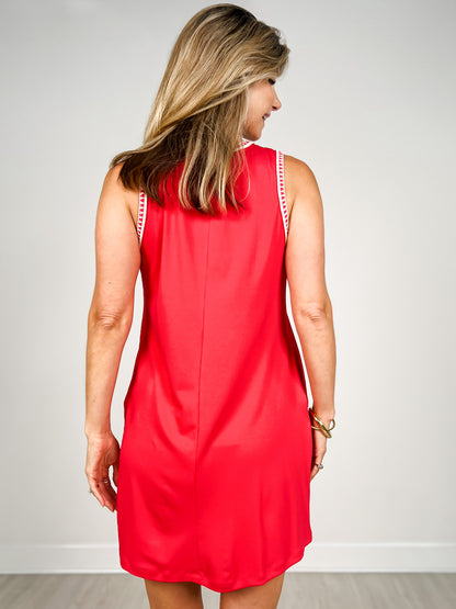 Airloom Sleeveless Dress with V-Neckline in RED