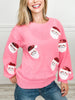 Balloon Sleeve Sequin Santa Patches Christmas Sweater