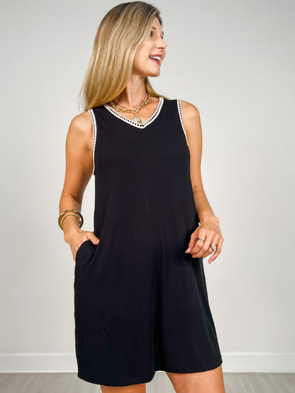 Airloom Sleeveless Dress with V-Neckline in Black