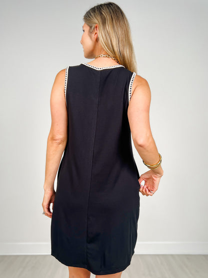 Airloom Sleeveless Dress with V-Neckline in Black