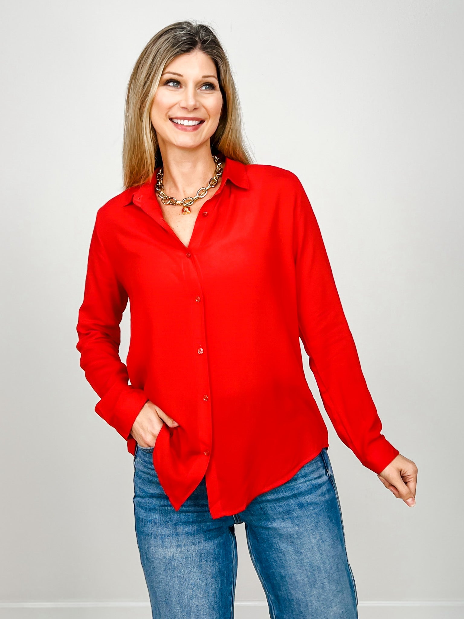 Relaxed Fit Button Up Collared Top