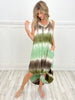 Tie Dye V Neckline Sleeveless Maxi Dress with Pock