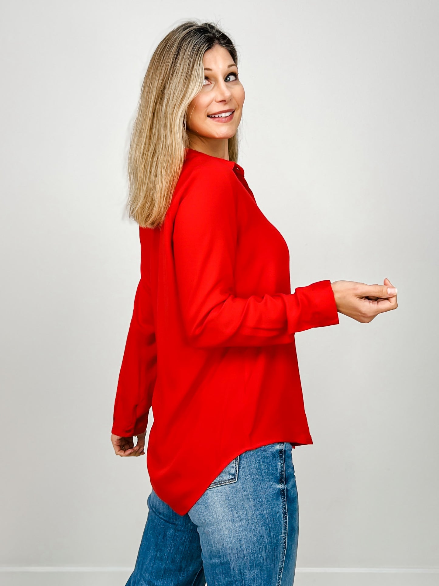Relaxed Fit Button Up Collared Top