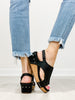 Corkys Volta II Wedge Sandals in Black Metallic