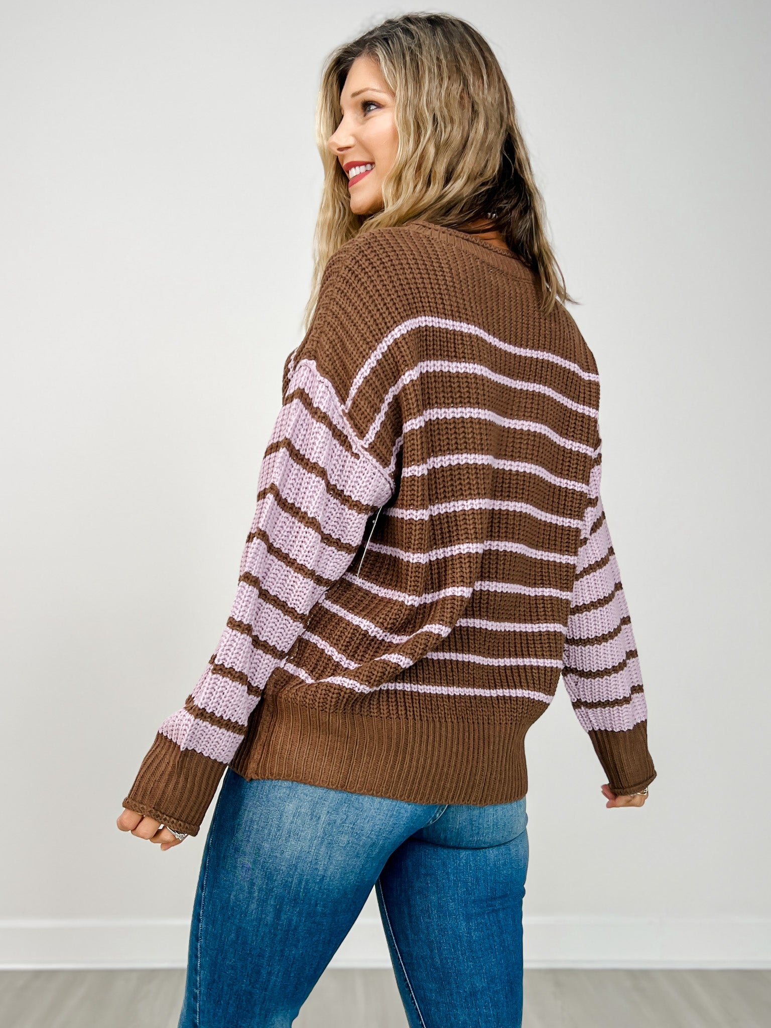 Loose Fit Long Sleeve Round Neck Striped Sweater