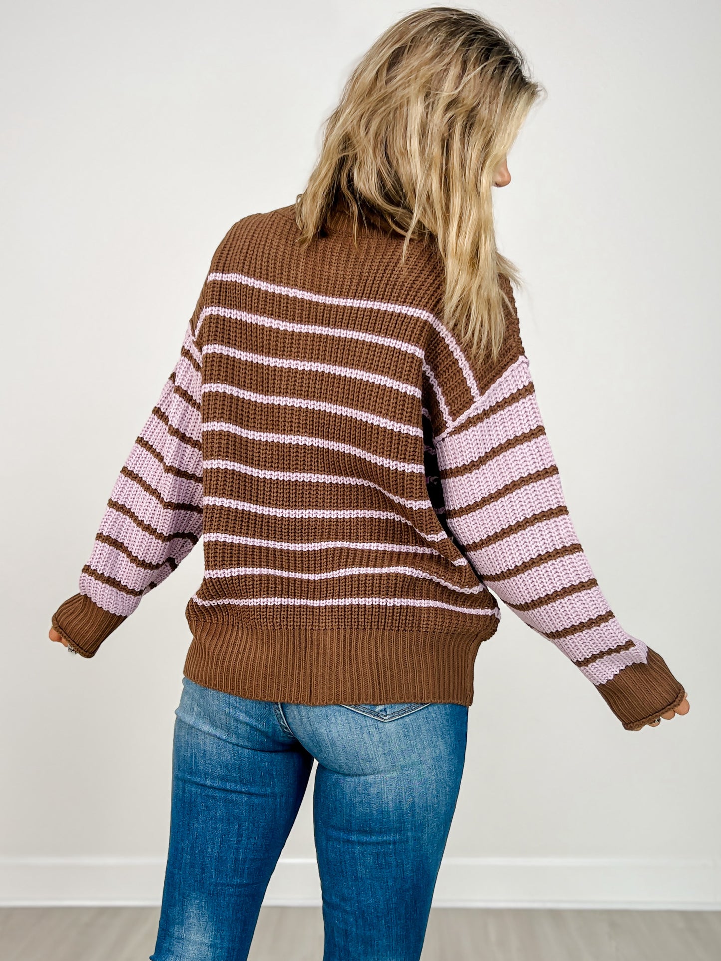 Loose Fit Long Sleeve Round Neck Striped Sweater