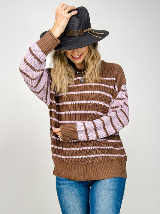 Loose Fit Long Sleeve Round Neck Striped Sweater