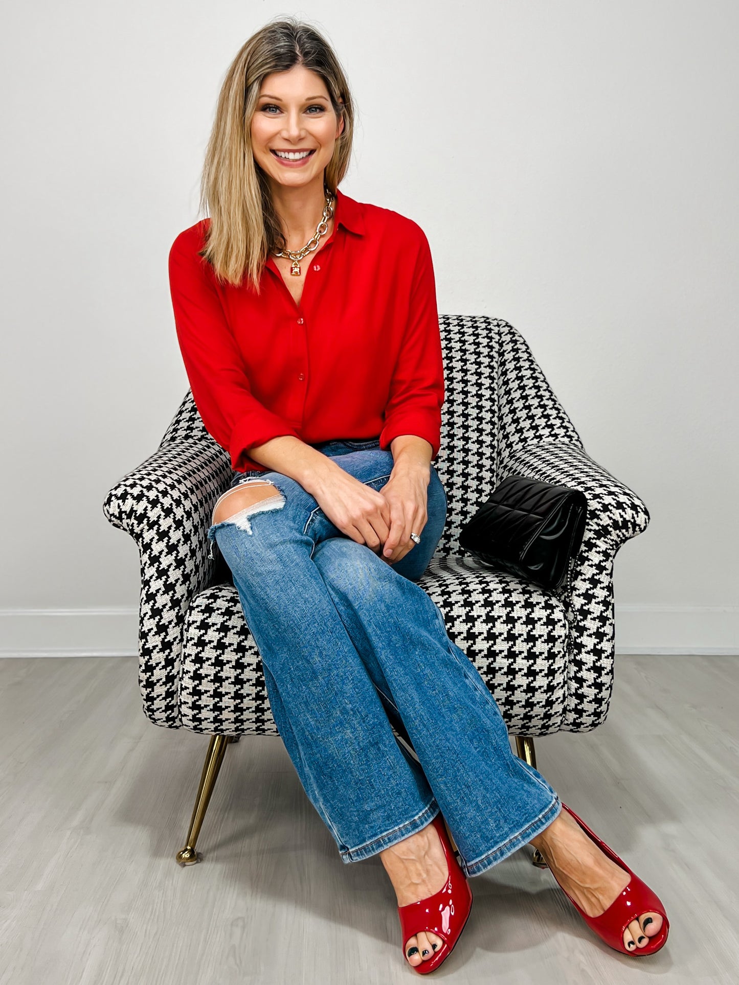 Relaxed Fit Button Up Collared Top