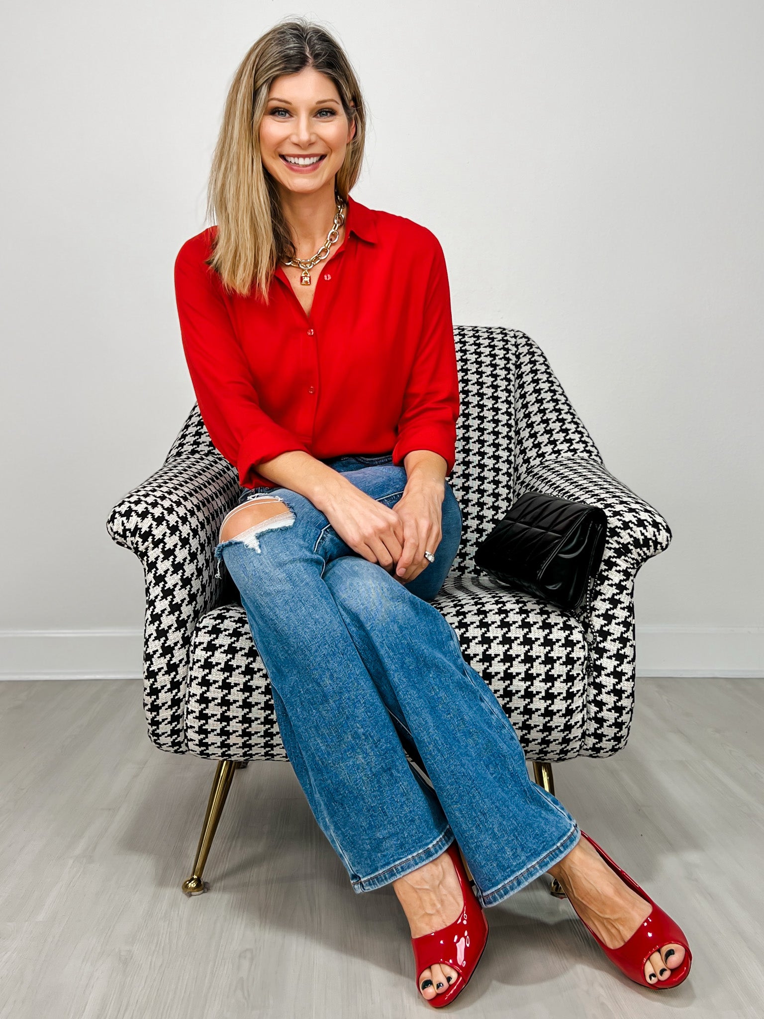 Relaxed Fit Button Up Collared Top