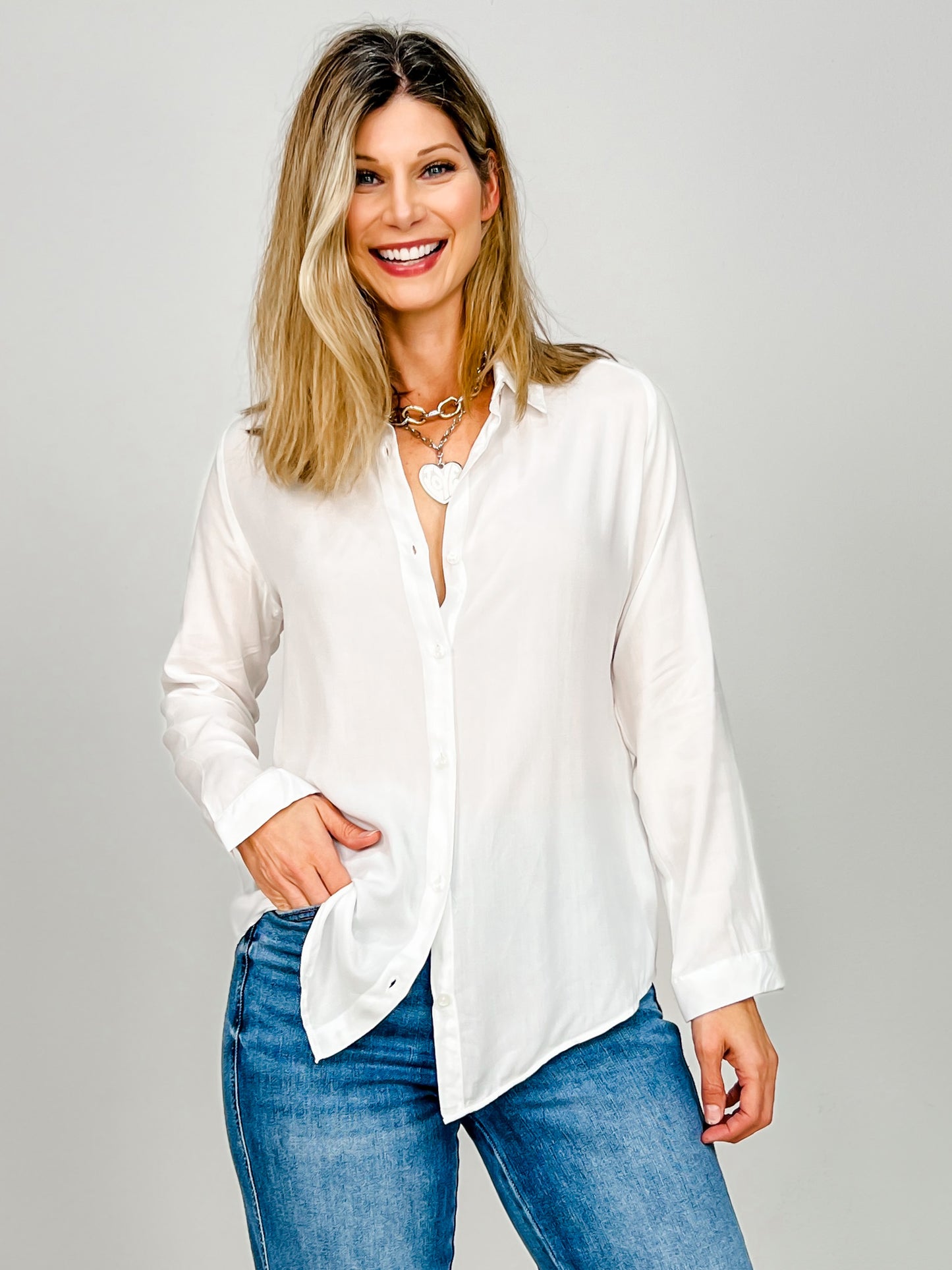 Relaxed Fit Button Up Collared Top