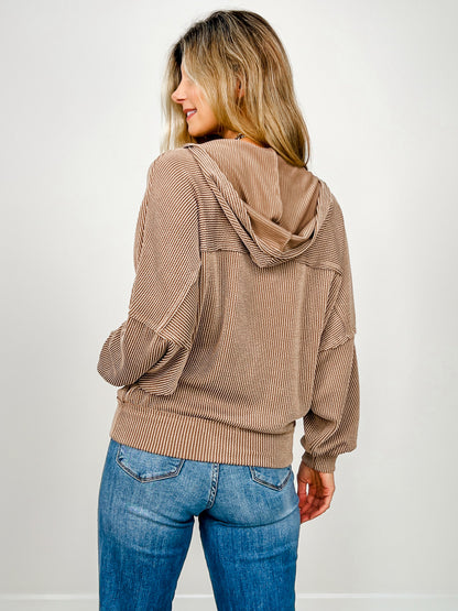 Stretch Corduroy Half Zip Hoodie