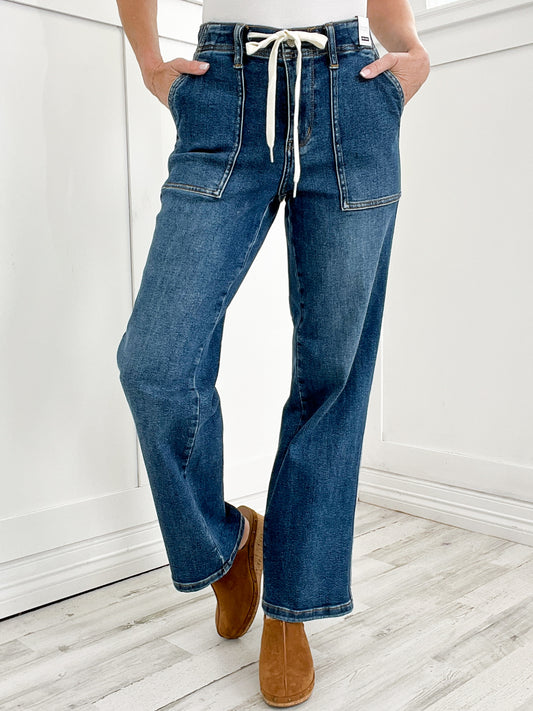 Judy Blue EYES WIDE OPEN Hi-Rise Drawstring Wide Leg Jeans