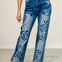 Washed Rose Print Medium Wash Denim Jeans