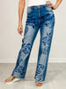 Washed Rose Print Medium Wash Denim Jeans