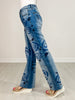 Washed Rose Print Medium Wash Denim Jeans