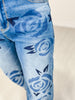 Washed Rose Print Medium Wash Denim Jeans