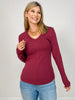 Long Sleeve Basic Ribbed V-Neck Top