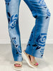 Washed Rose Print Medium Wash Denim Jeans