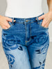 Washed Rose Print Medium Wash Denim Jeans