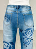 Washed Rose Print Medium Wash Denim Jeans