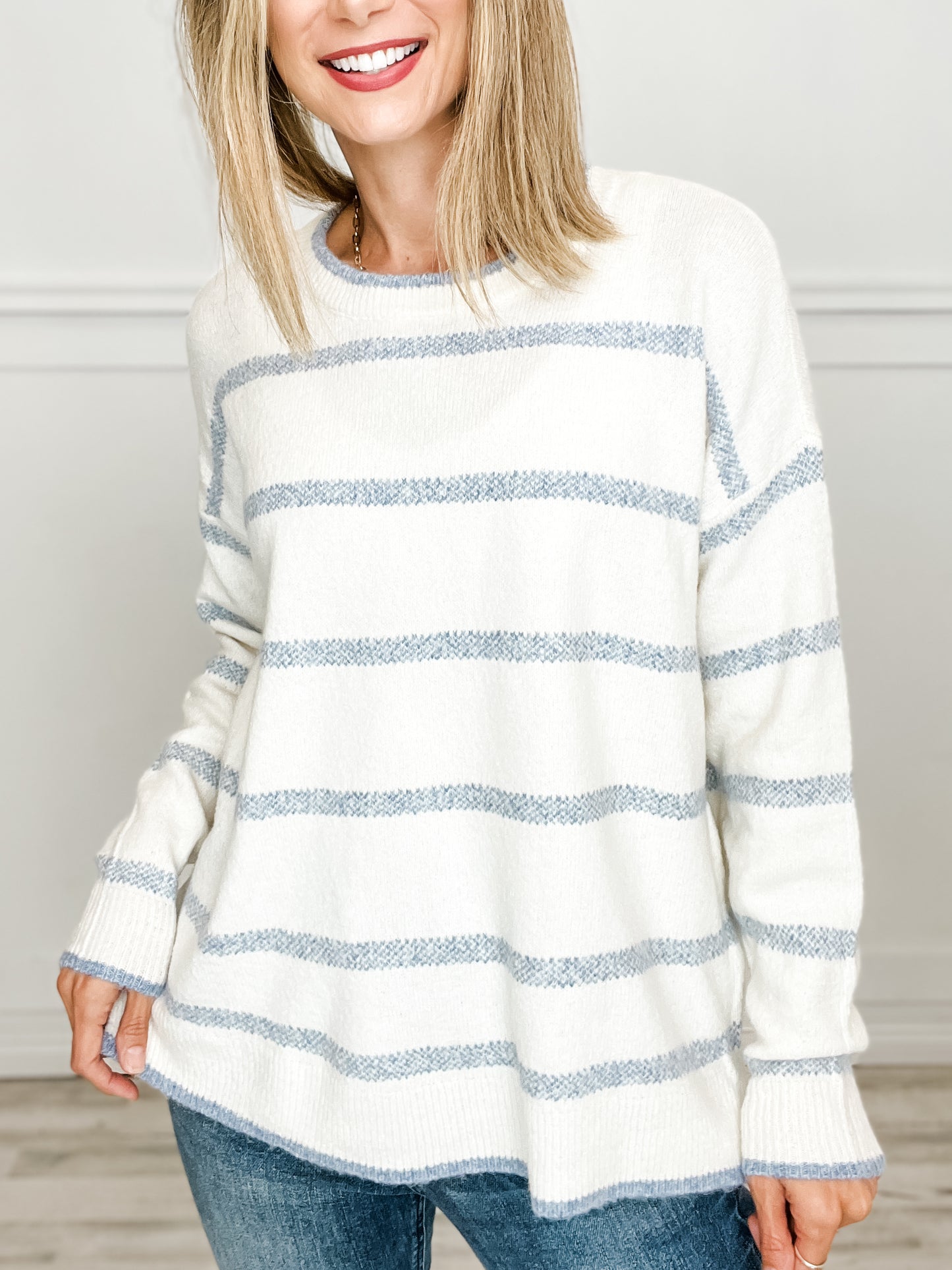 Texture Striped Crew Neck Pullover Sweater